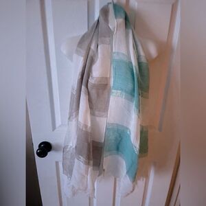 Nordstrom Women's brown,white , silver& teal Scarf, lightweight